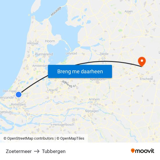 Zoetermeer to Tubbergen map