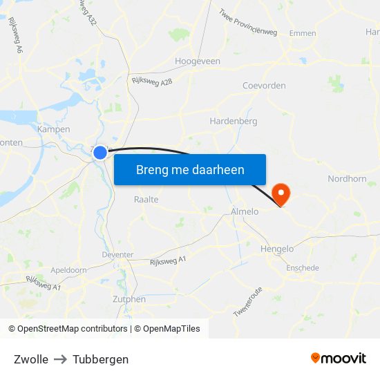 Zwolle to Tubbergen map