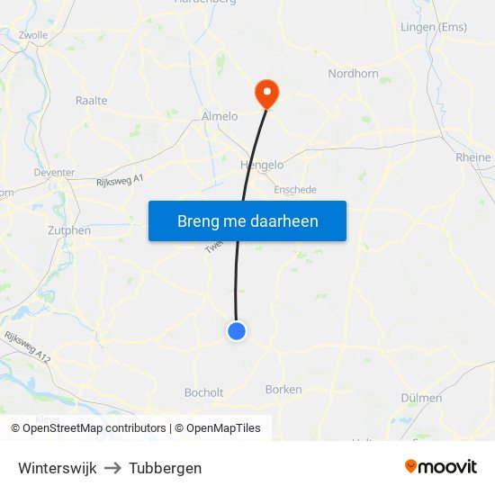 Winterswijk to Tubbergen map