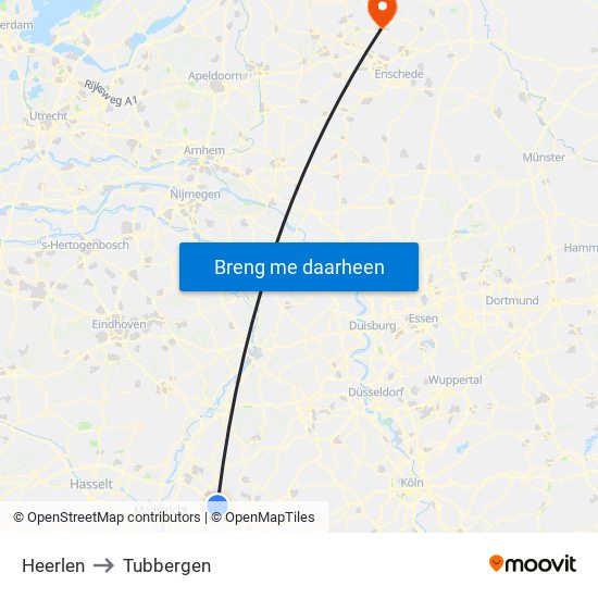 Heerlen to Tubbergen map