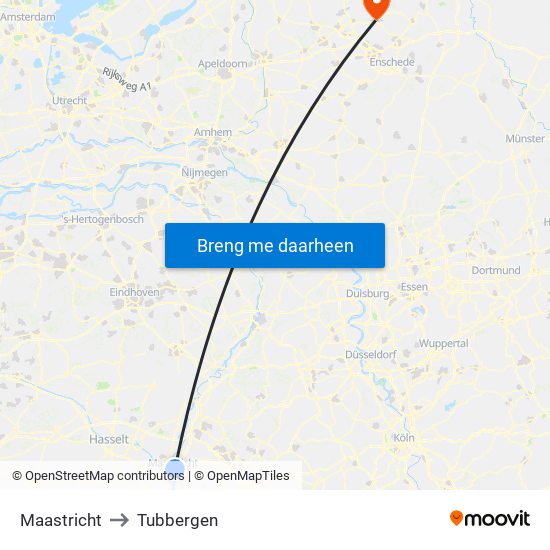 Maastricht to Tubbergen map