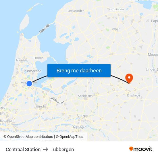 Centraal Station to Tubbergen map