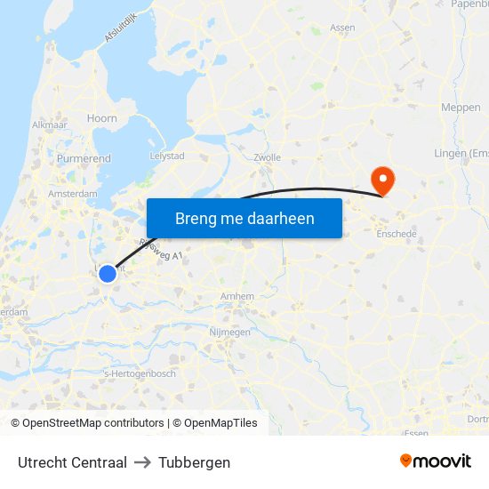 Utrecht Centraal to Tubbergen map