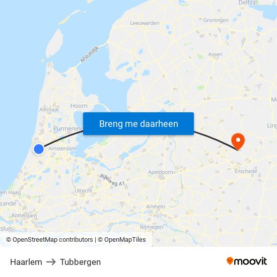 Haarlem to Tubbergen map