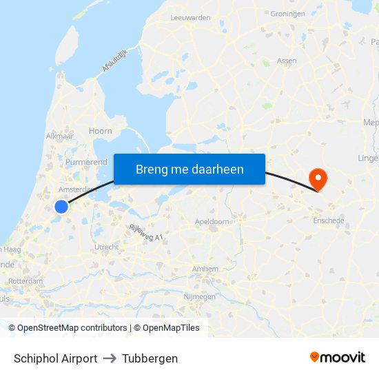 Schiphol Airport to Tubbergen map