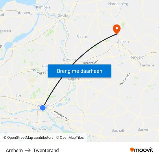 Arnhem to Twenterand map
