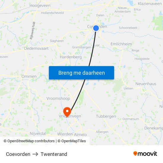 Coevorden to Twenterand map