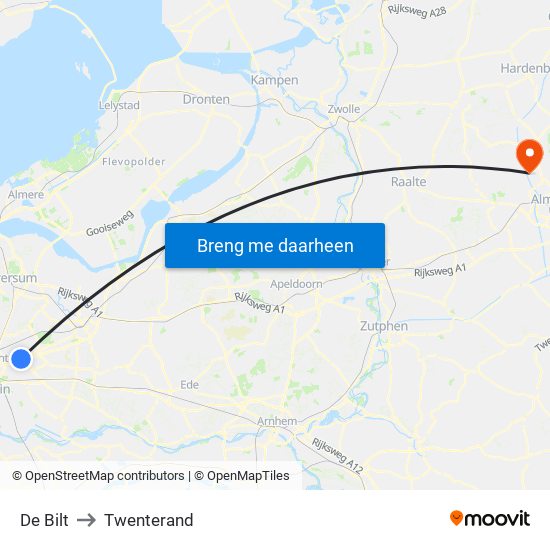 De Bilt to Twenterand map