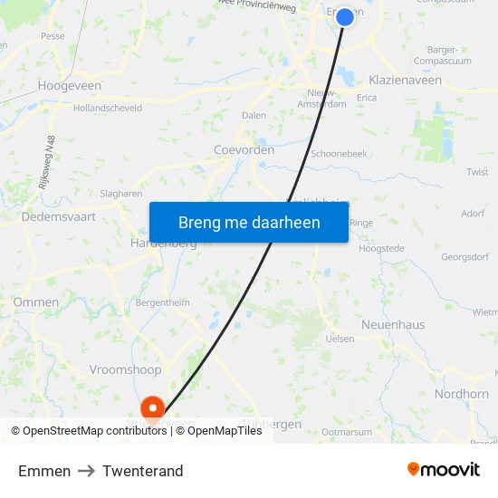 Emmen to Twenterand map