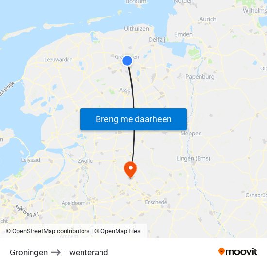 Groningen to Twenterand map
