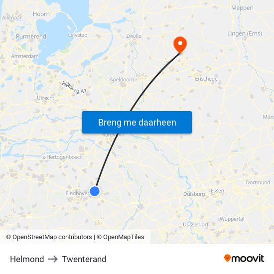 Helmond to Twenterand map