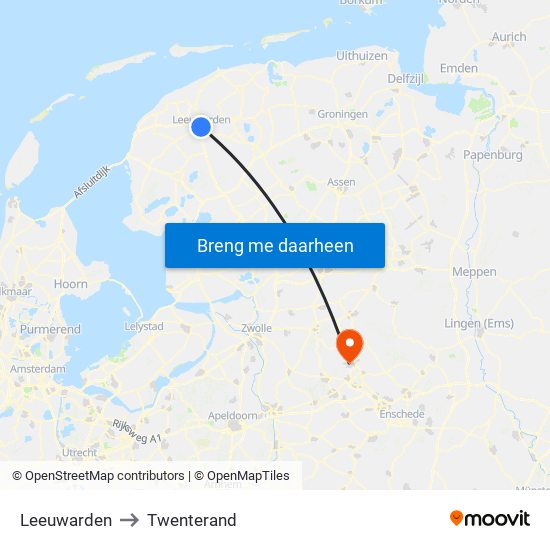 Leeuwarden to Twenterand map