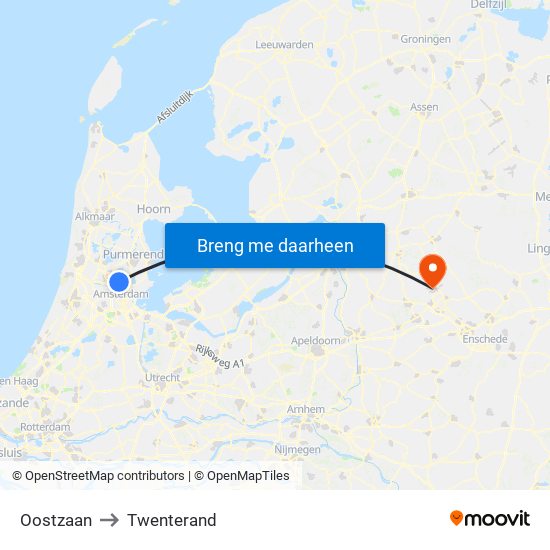 Oostzaan to Twenterand map