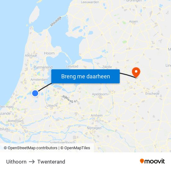 Uithoorn to Twenterand map