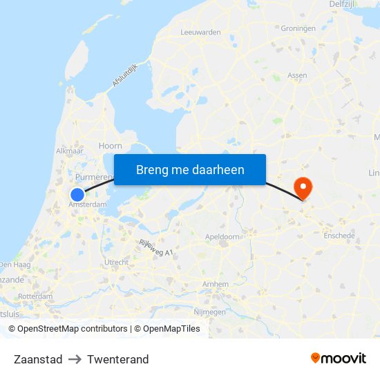 Zaanstad to Twenterand map