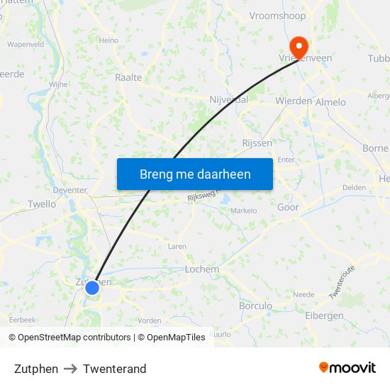 Zutphen to Twenterand map