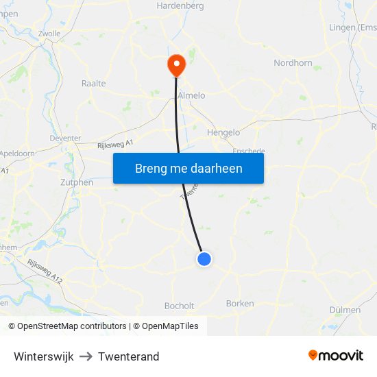 Winterswijk to Twenterand map