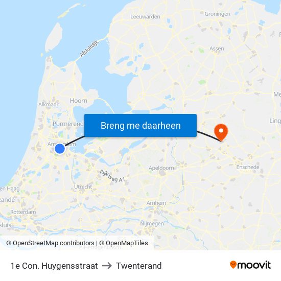 1e Con. Huygensstraat to Twenterand map