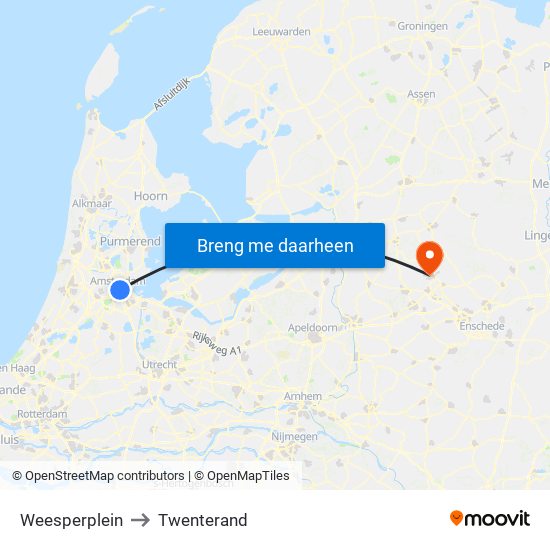 Weesperplein to Twenterand map