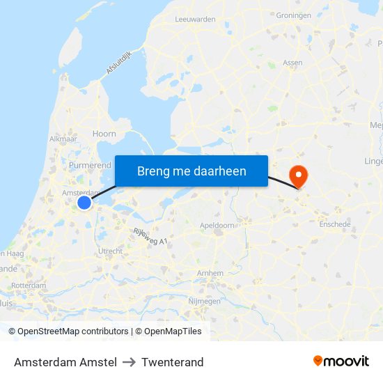Amsterdam Amstel to Twenterand map