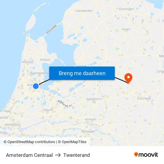 Amsterdam Centraal to Twenterand map