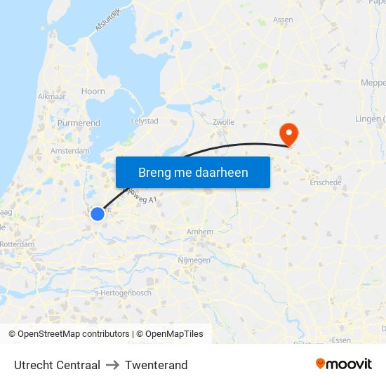 Utrecht Centraal to Twenterand map