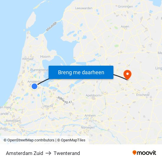 Amsterdam Zuid to Twenterand map