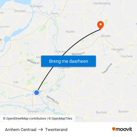 Arnhem Centraal to Twenterand map
