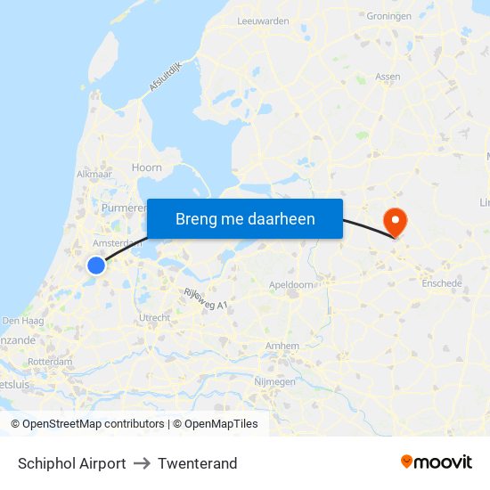 Schiphol Airport to Twenterand map