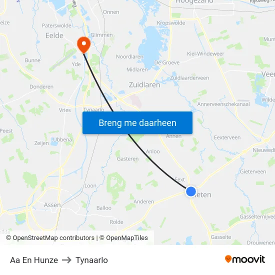 Aa En Hunze to Tynaarlo map