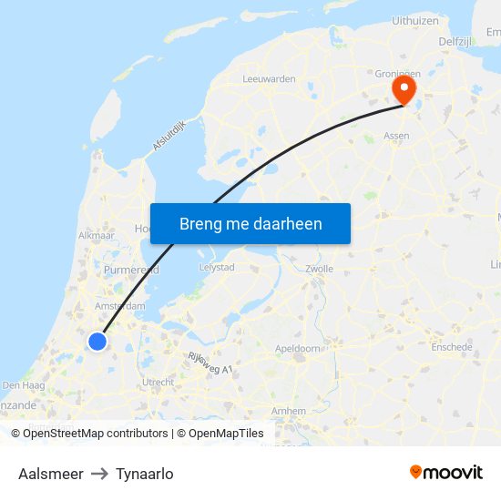 Aalsmeer to Tynaarlo map