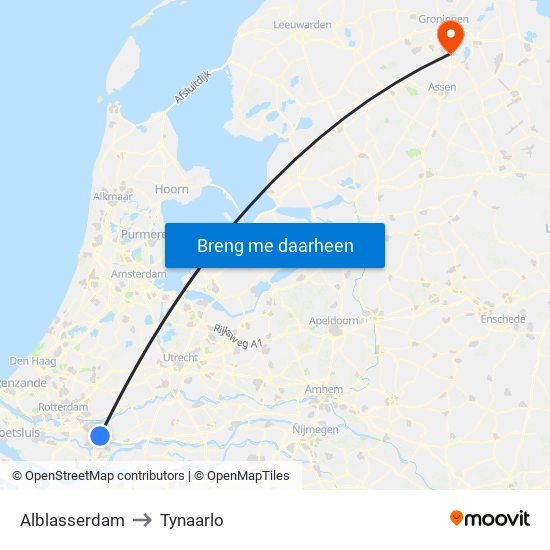 Alblasserdam to Tynaarlo map