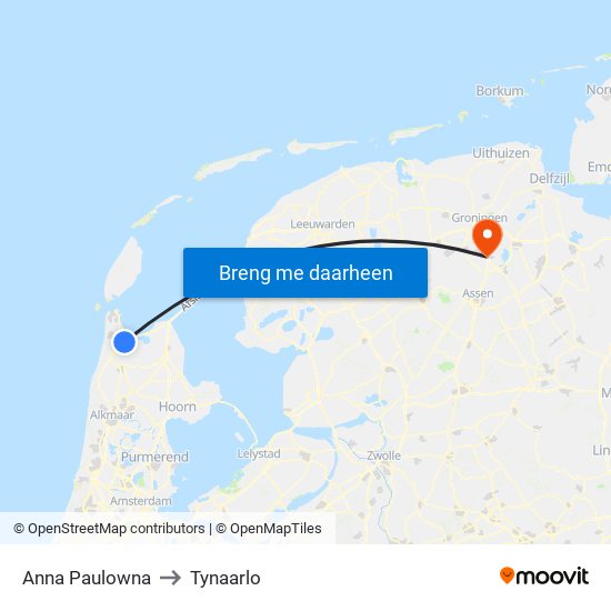 Anna Paulowna to Tynaarlo map