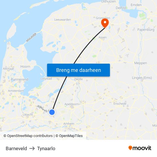 Barneveld to Tynaarlo map