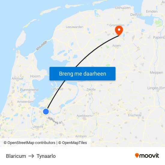 Blaricum to Tynaarlo map