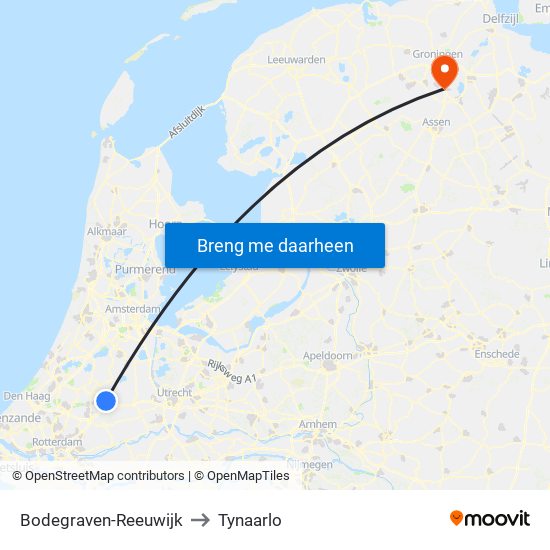 Bodegraven-Reeuwijk to Tynaarlo map