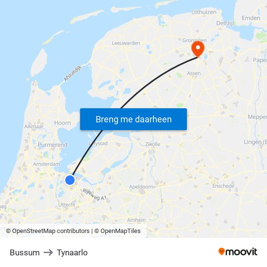 Bussum to Tynaarlo map