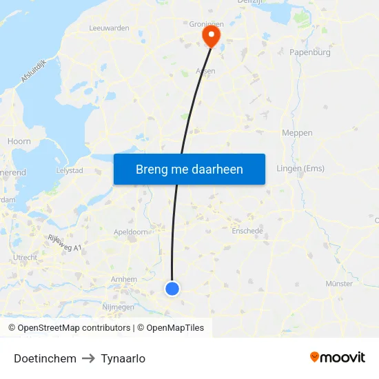 Doetinchem to Tynaarlo map