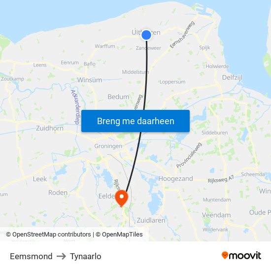 Eemsmond to Tynaarlo map