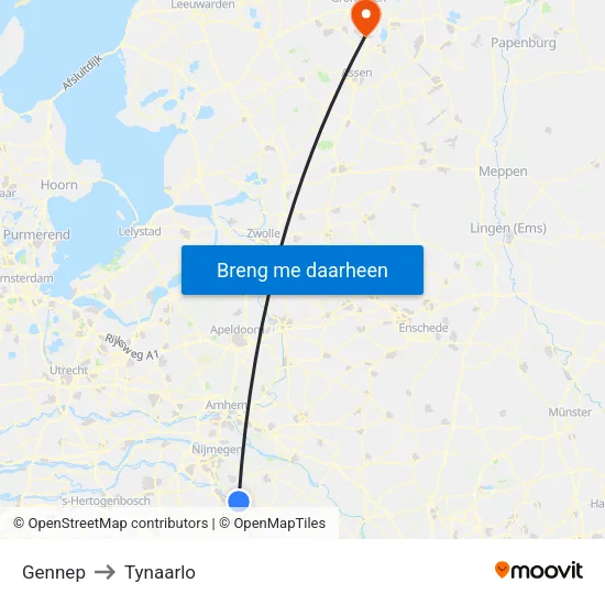 Gennep to Tynaarlo map