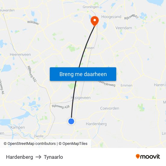 Hardenberg to Tynaarlo map
