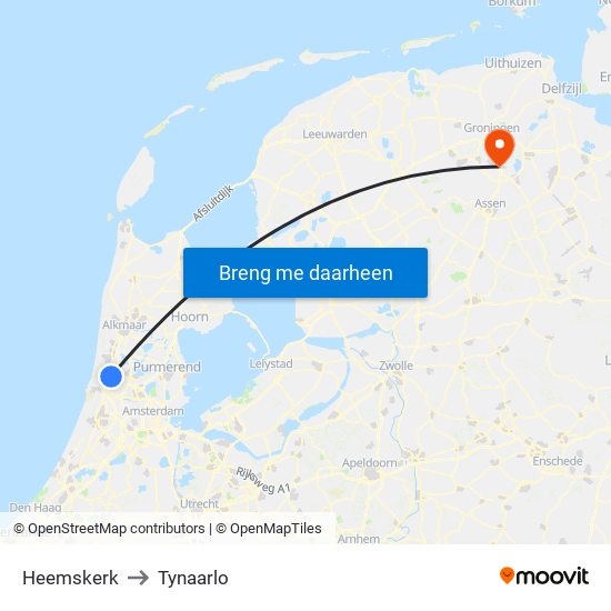 Heemskerk to Tynaarlo map