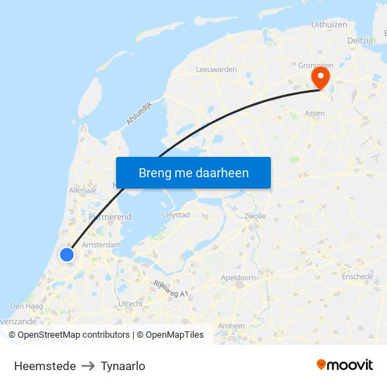 Heemstede to Tynaarlo map