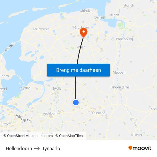 Hellendoorn to Tynaarlo map
