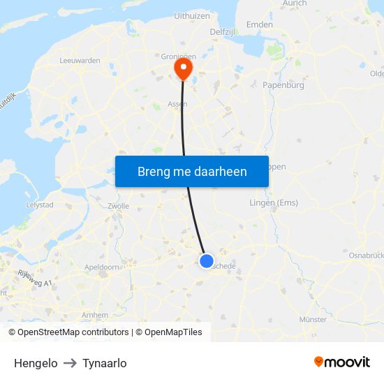 Hengelo to Tynaarlo map