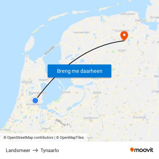 Landsmeer to Tynaarlo map