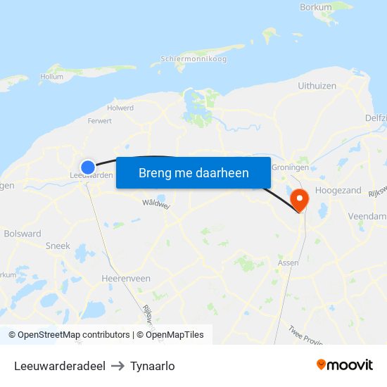 Leeuwarderadeel to Tynaarlo map