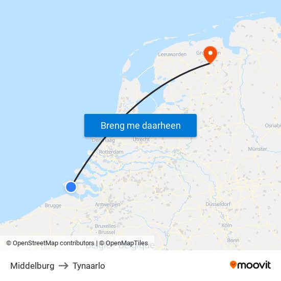 Middelburg to Tynaarlo map