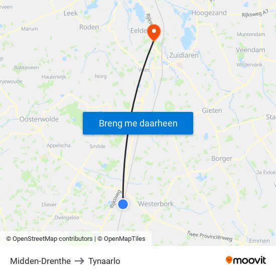 Midden-Drenthe to Tynaarlo map