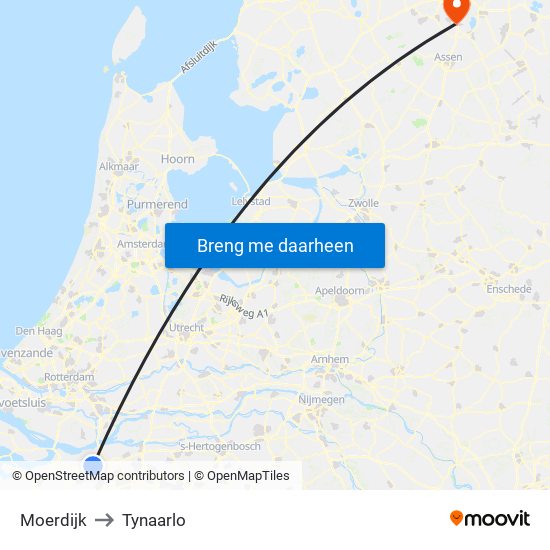 Moerdijk to Tynaarlo map